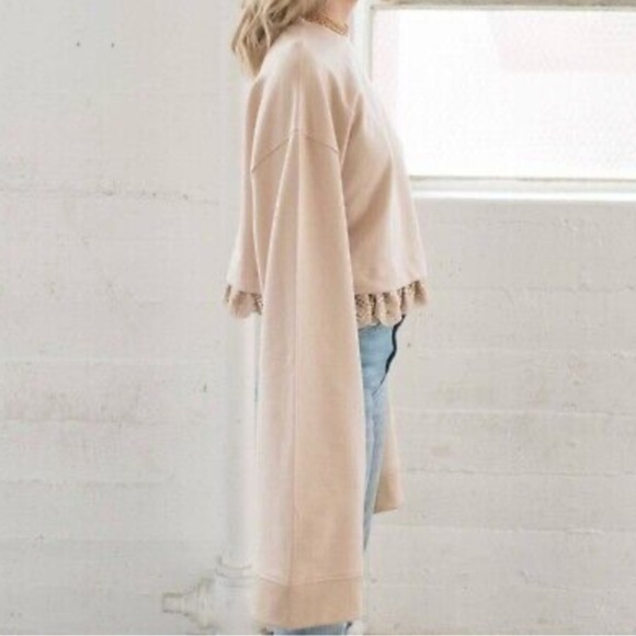 Fenty x Puma | Oversized Crop Beige Sweatshirt With Ruffled Trim Athleisure - Picture 8 of 16